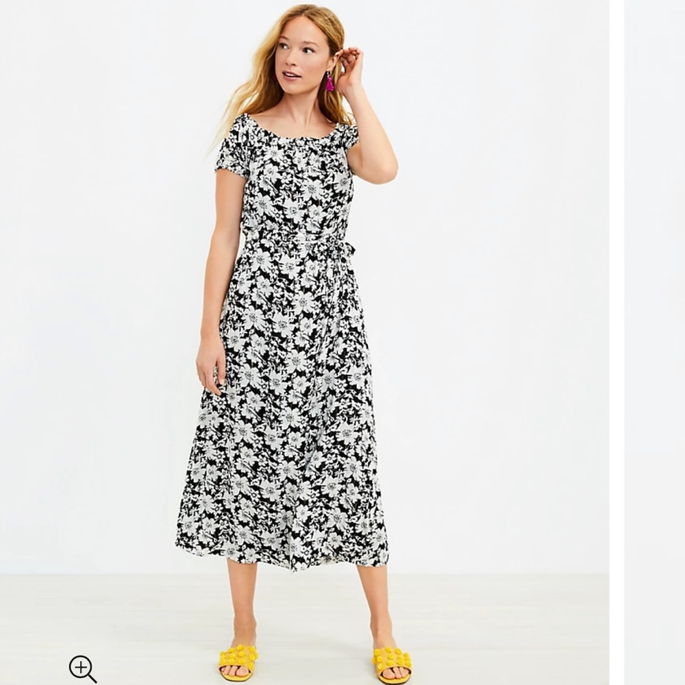 LOFT Petite Shimmer Floral Off The Shoulder Maxi Dress NWT